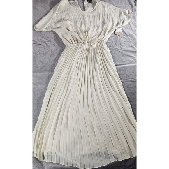 Halogen Pleated Midi Dress In Birch White Small NWT (HL84) - Picture 1 of 5